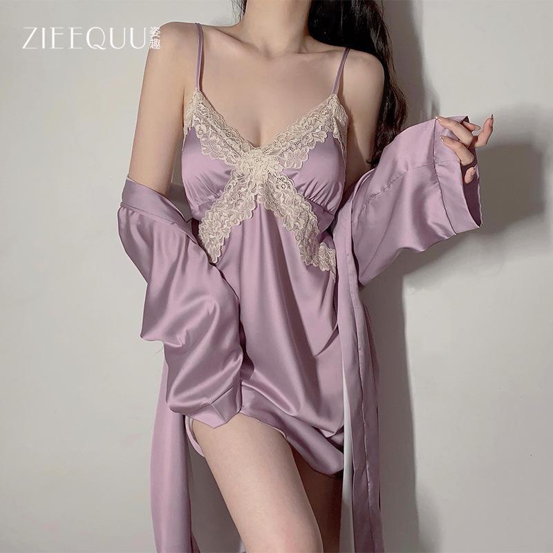 Satin V-Neck Suspender Nightdress with Chest Pads & Crisscross Back - Sexy Loungewear for Women