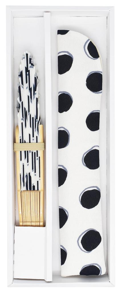 Onishi Kensei Seihan Folding Fan x Folding Fan Case Gift White Dot Set, Pattern, "Ripple" SGF27-A01