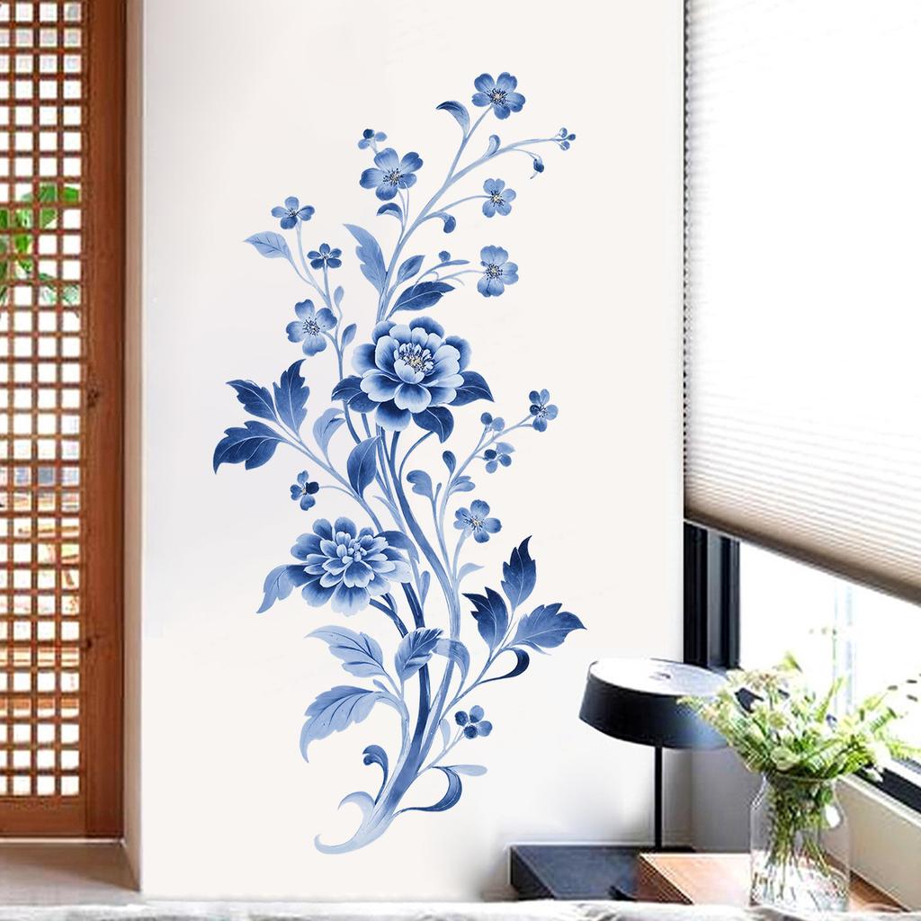 Blue Peony Flower Self Adhesive Removable Wall Sticker for Living Room Bedroom Hallway Home Decor