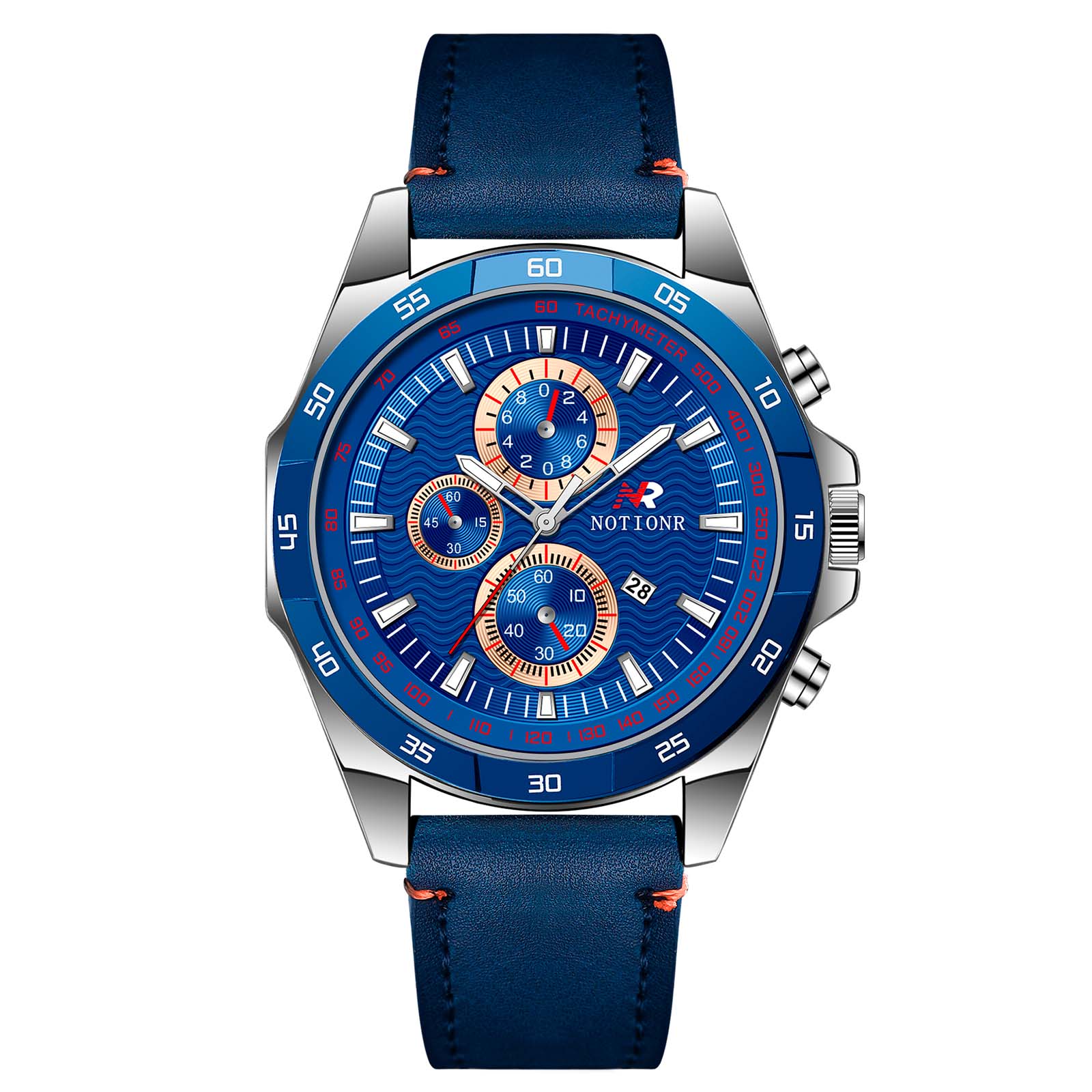 

Класичний чоловічий діловий годинник Чоловічий повсякденний ручний спортивний годинник з кількома циферблатами Годинник Календар Годинник зі шкіряним ремінцем синій