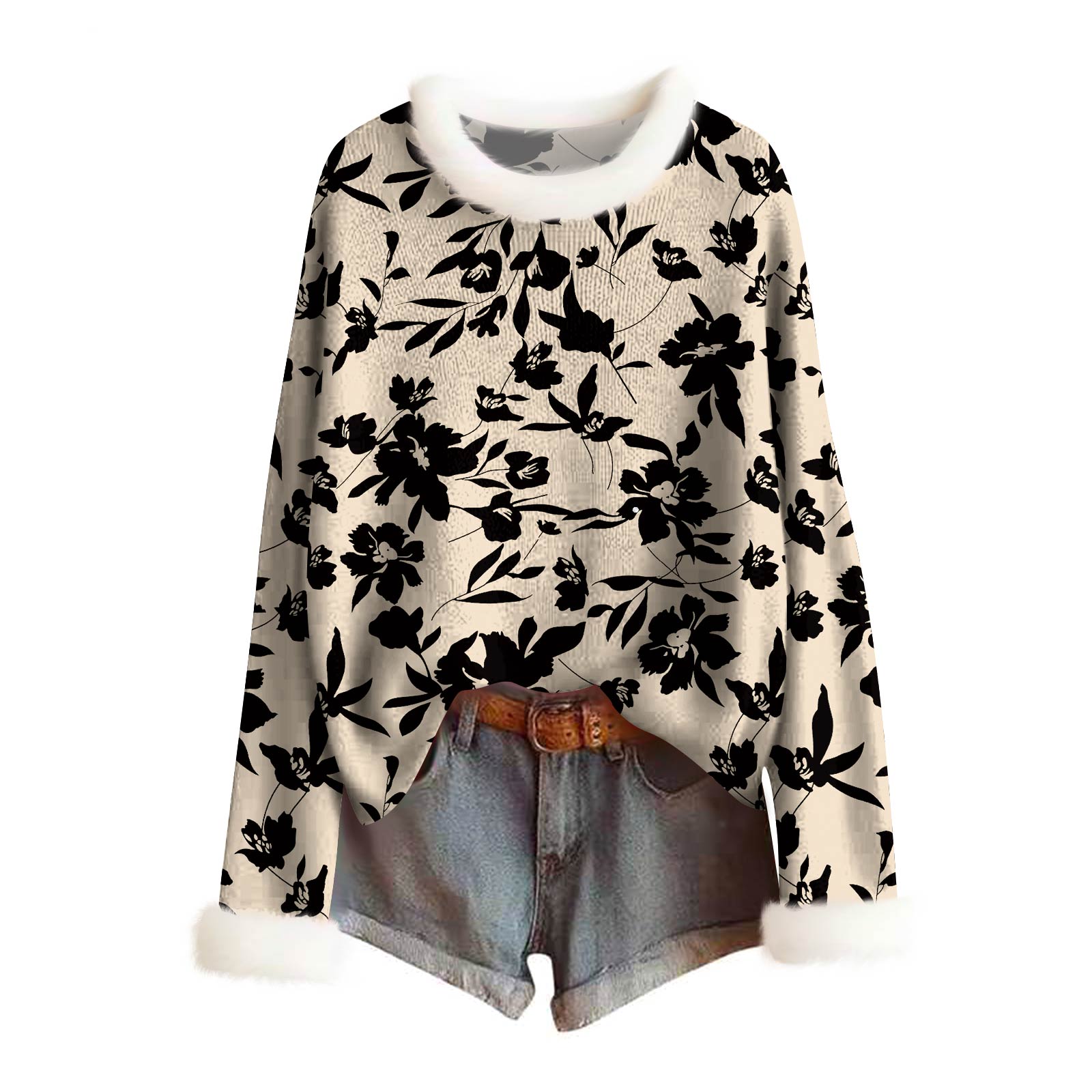 

Женский модный свитер с принтом и шерстяным воротником, повседневный вязаный пуловер с длинными рукавами L