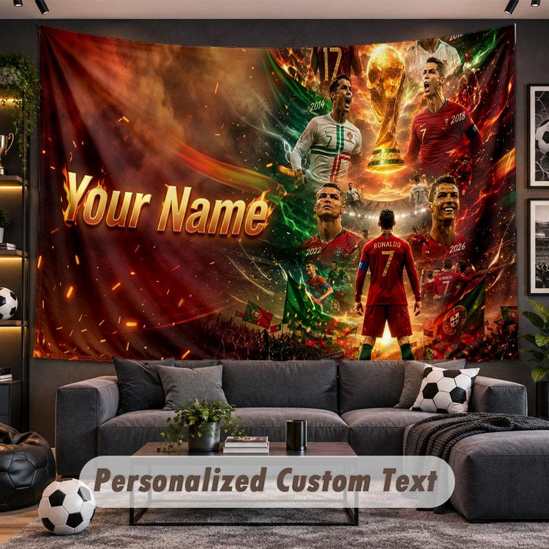 Wall Hanging Tapestry Custom NameCristiano Ronaldo Pattern Personalized Printed Fabric Wall Decor