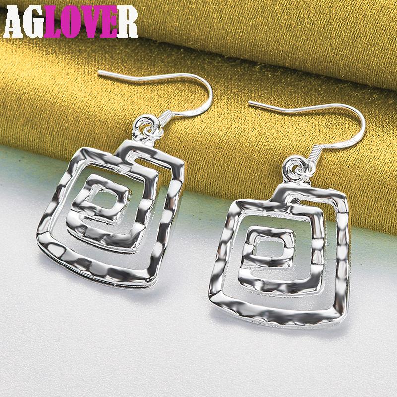925 Sterling Silver Square Thread Drop Earrings Charm Jewelry