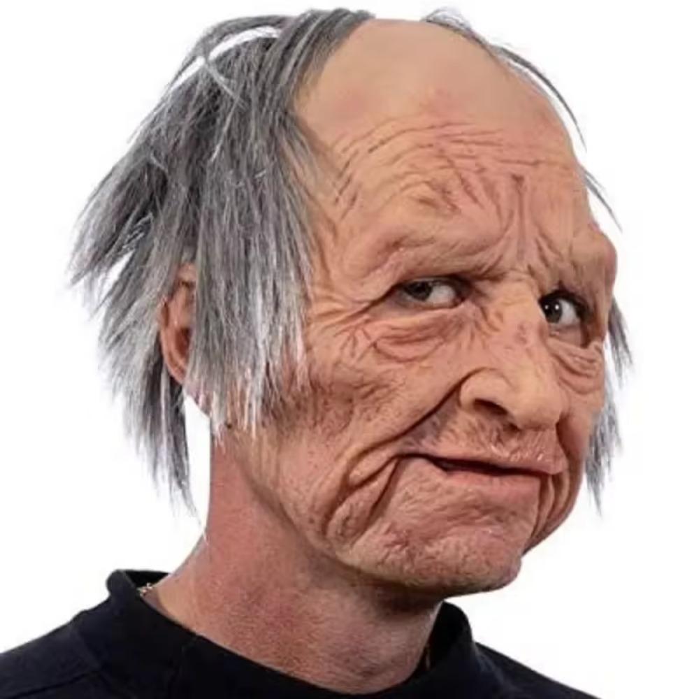 with Hair Halloween Old Man Mask Soft Grandma Headgear Scary Masquerade Head Cover  Fool's Day
