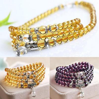 Collier Mala avec 108 perles de prière bouddhistes en pierre de cristal de 6 mm