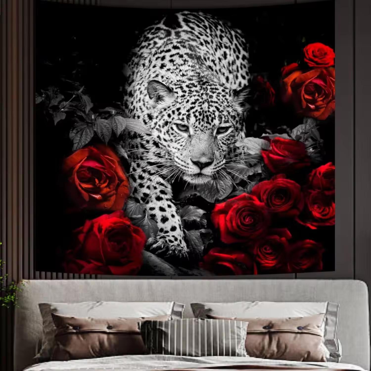 

Black And Red Cheetah Print Tapestry Cool Animal Wildlife Poster Wall Hanging Decor for Bedroom Dorm Room Decoration 74x94cm(29x37in)