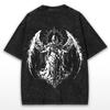 Retro Dark Angel Warrior T-Shirt Oversized Wings and Sword Print Gothic Streetwear Tee Short Sleeve Top