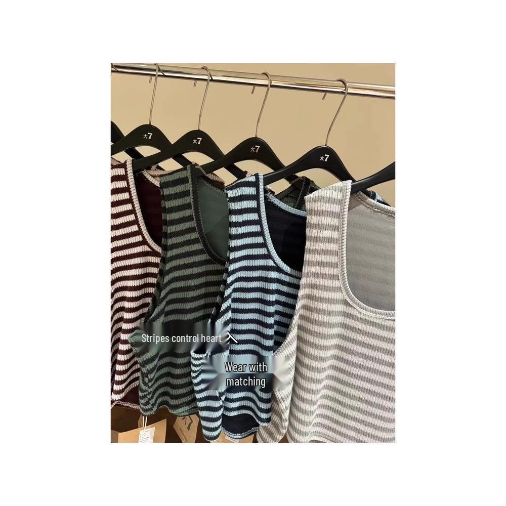 Large Autumn Plus Size Women's Korean Style Striped Layered U-Neck Knitted Vest