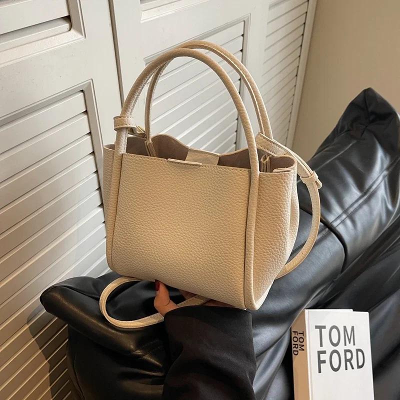 Taška z PU kůže se vzorem Litchi pro ženy Neformální taška Univerzální taška přes rameno Jednobarevná vysoce kvalitní móda