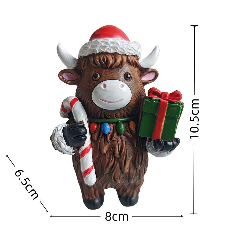 Halloween & Christmas Highland Cow Ornament Cute Resin Farmhouse Animal Figurine Funny Decorative Cow Statue Tabletop Home Decor