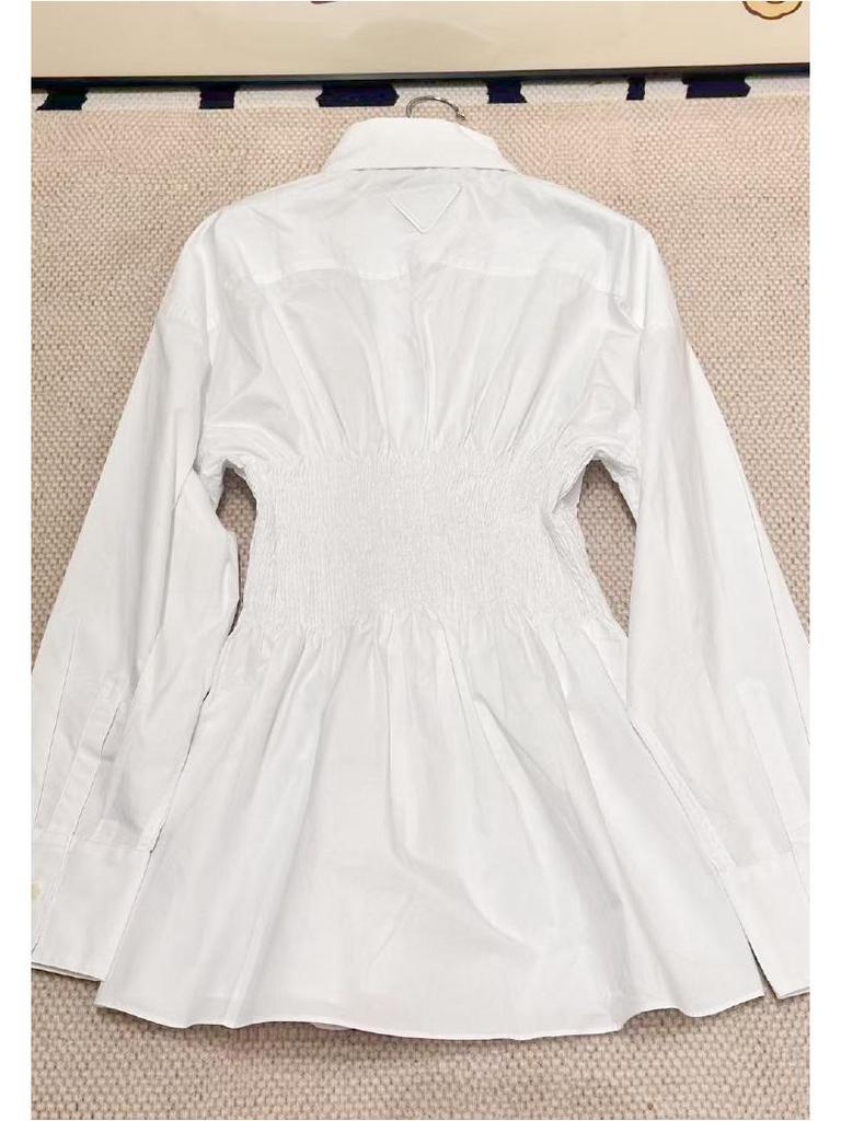 2024 Women's Summer Long Sleeve Shirt Dress with Turn-Down Collar and Waist Tie
