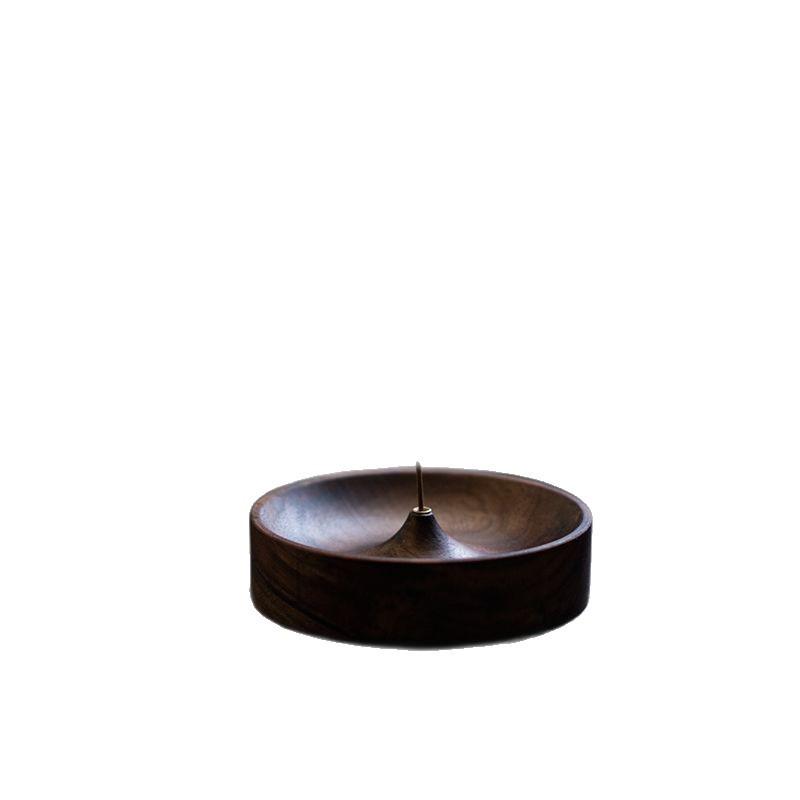 North American Black Walnut Round Solid Wood Incense Holder for Tea Ceremony, Handmade Agarwood Burner Base Tray