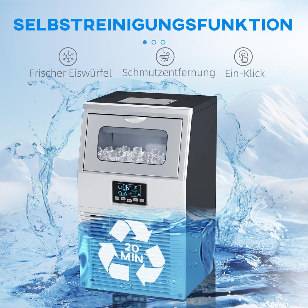 Commercial Ice Cube Maker, LED Lighting, Easy-to-Read Display, with Scoop, Silver