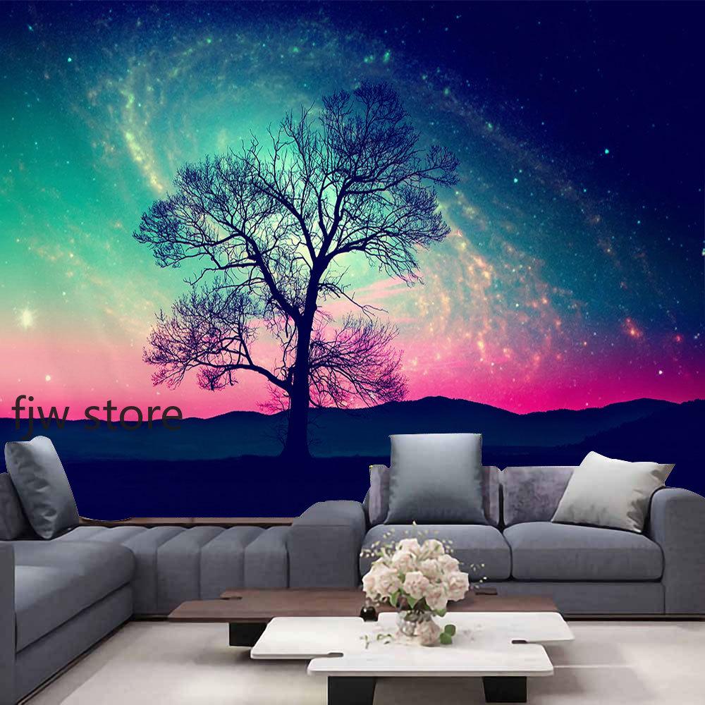 Home Decor Forest Night Ceiling Forest Tapestry Wall Hanging Psychedelic Tree and Moon Fabric Tapestry Tapiz