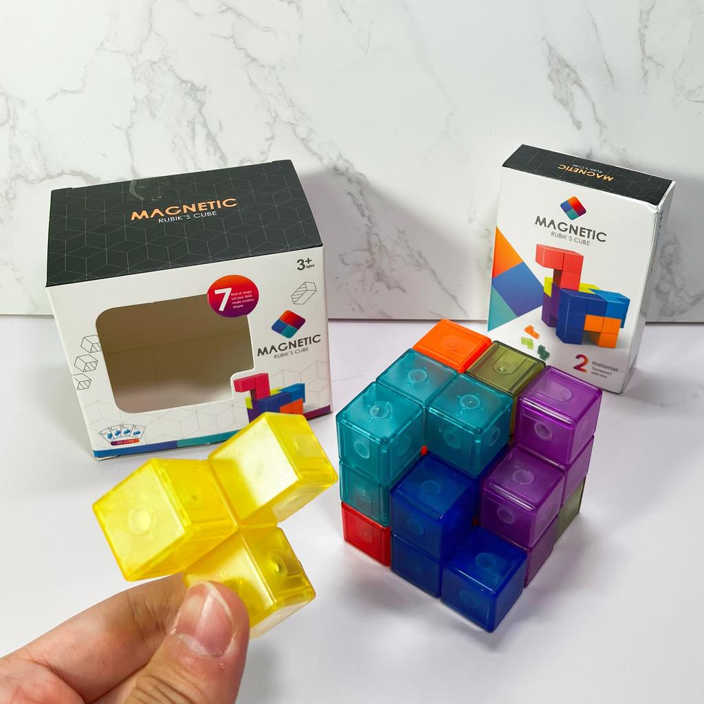 DIY Magnetic Cube Building Blocks 3D Magnet Tile 7Pcs Set Puzzle Speed Cube 54pcs Guide Cards Intelligence Toys For Children