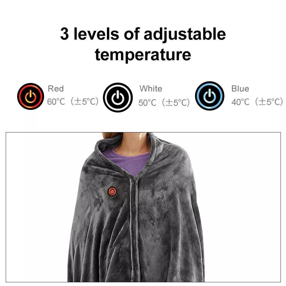 Electric Heated Shawl Wrap Blanket, 59"x33" Large USB Powered, 3 Heat Settings, Dual-Sided Fleece for Shoulder & Back Pain Relief