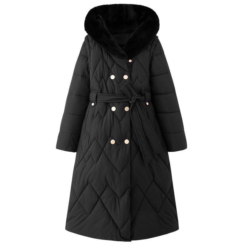 Sleeves Detachable Fashion Woman Parkas Winter Long Coats With Belt Hooded Thick Female Jackets