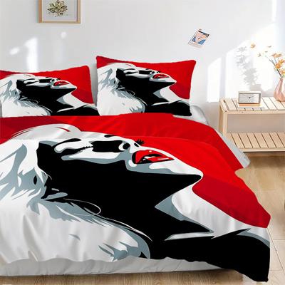 3pcs Glamourous Portrait Duvet Cover Set, 1 Duvet Cover + 1/2 Pillowcases (No Insert), Double Bed Duvet Cover, Bedding Set, Bedding, Seasona
