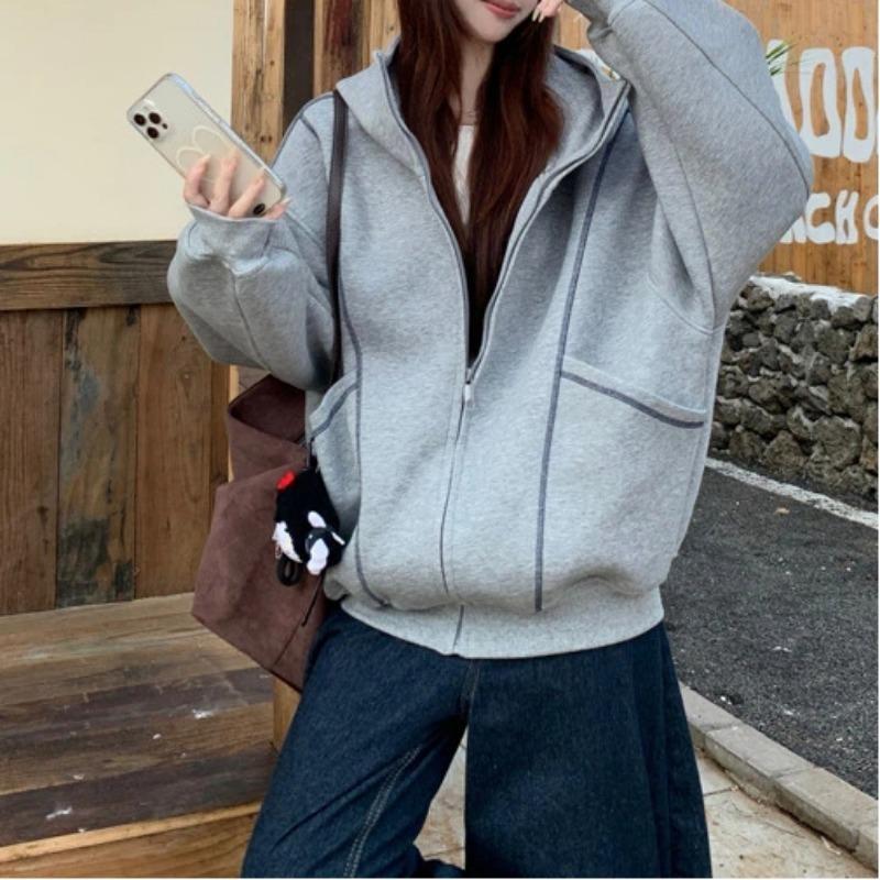 Korean Style Hooded Long-sleeved Sweatshirt for Women Autumn New Casual Sports Style Splicing Design Foreign Style Jacket