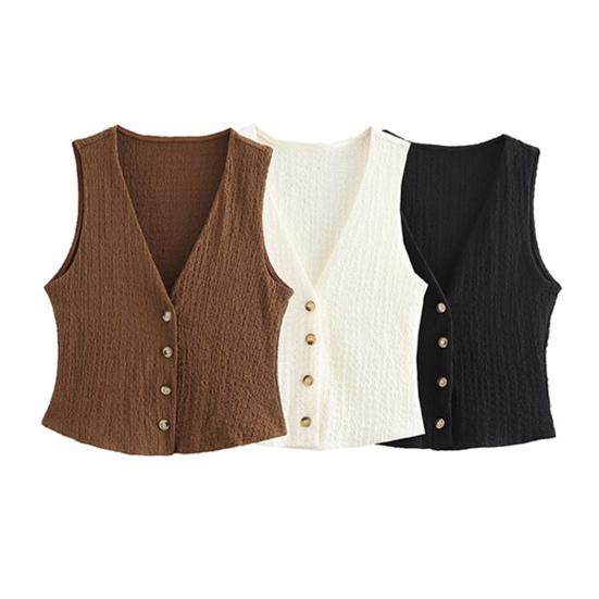Top Vestă pentru Femei Vintage Maieu Crop Top Gât în V Nasturi Vesta Retro Casual Fără Mâneci Cardigan