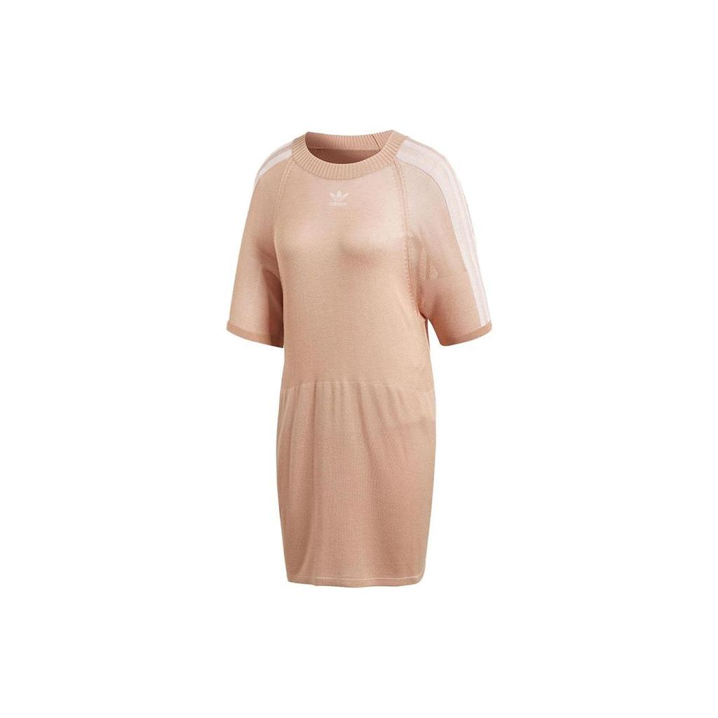 Adidas Originals Logo Print Solid T-Shirt Dress Women Dress Orange Pink CY5844