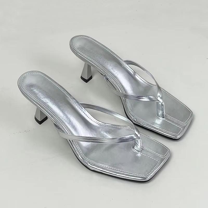 Fashion Big Size 43 Ladies Heels Slippers Pumps Shoes Female Casual Footwear Fashion Shallow Women Heeled Sandals Slides Flip Flops