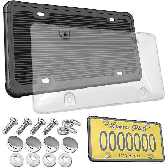 Aootf License Plate Protector- Clear Novelty Number Plate Cover With Silicone Car Tag Frame, Unbreakable Cover To Protect Front Or Back License Plate