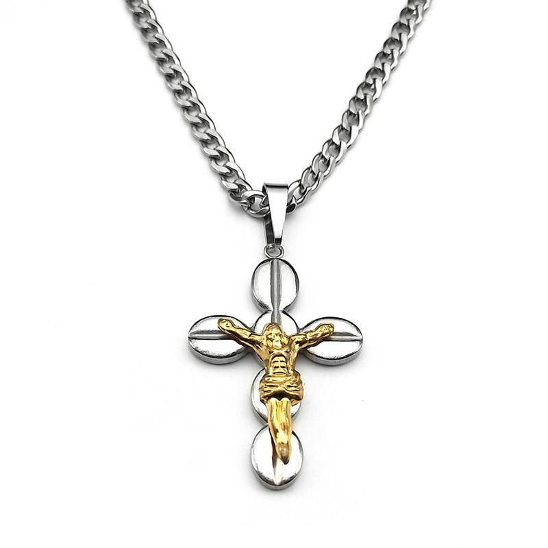 Catholic Jesus Cross Crucifix Pendant Necklace for Women Men Stainless Steel Gold Color Christ Amulet Chain Jewelry Party Gift