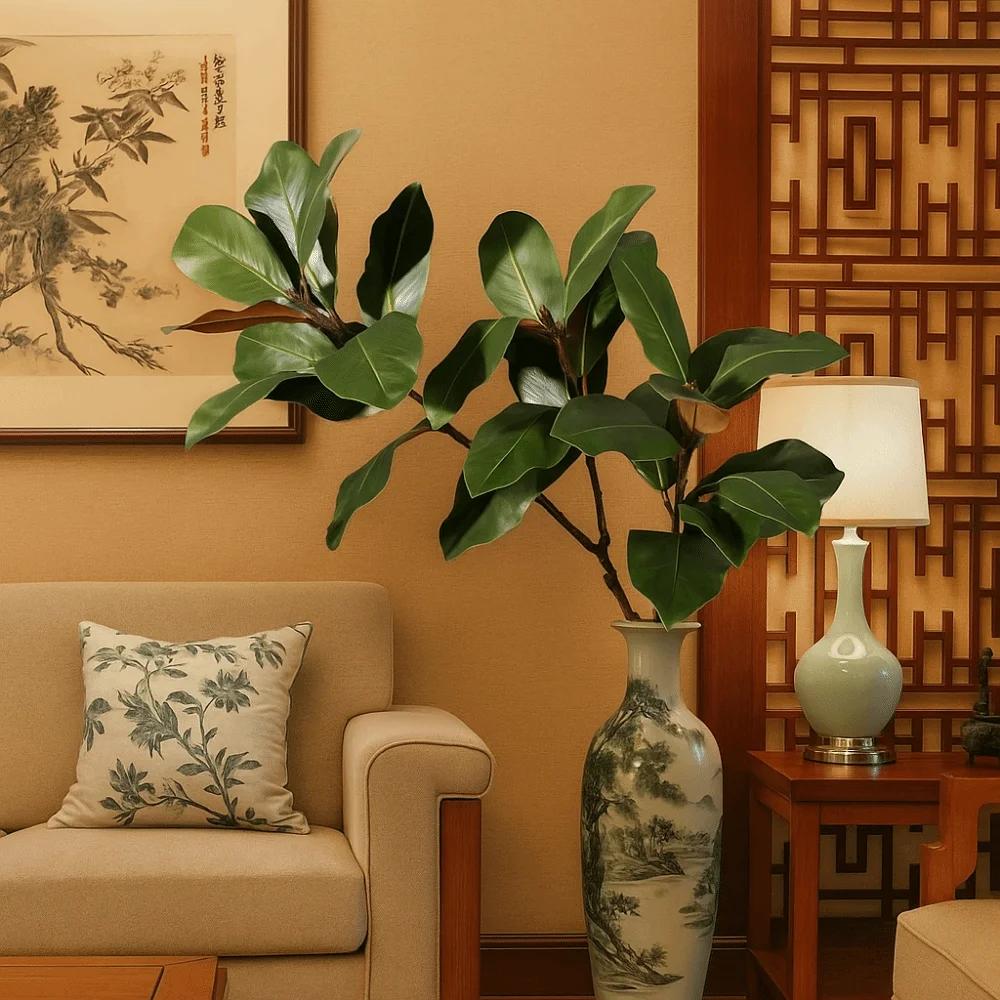 Red Green Artificial Magnolia Leaves Floral Arrangement Plants Leaves Faux Magnolia Branch DIY Simulated Plant Branch
