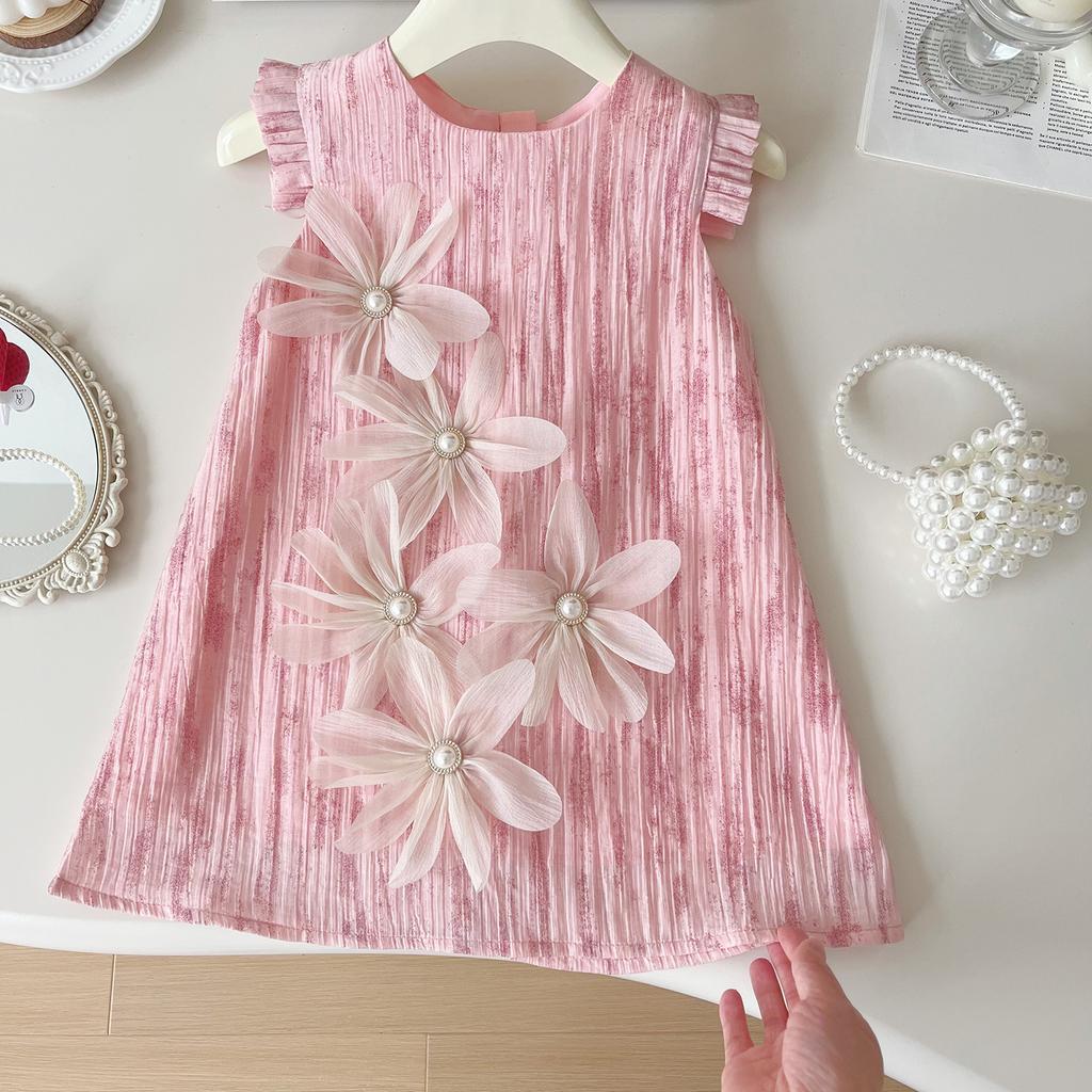 Cute Sleeveless Floral Princess Dress For Girls Summer Sweet Children Clothing Party Wear Casual Outfit
