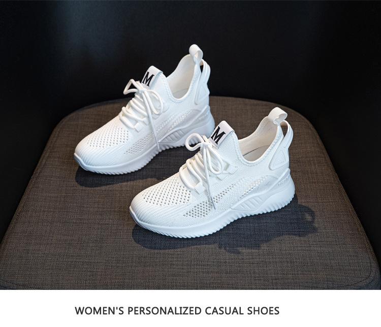 Flying Woven Women's Shoes 2026 New Spring Shock Absorption Lightweight Casual Versatile Running Shoes Fashionable White Women's Sports