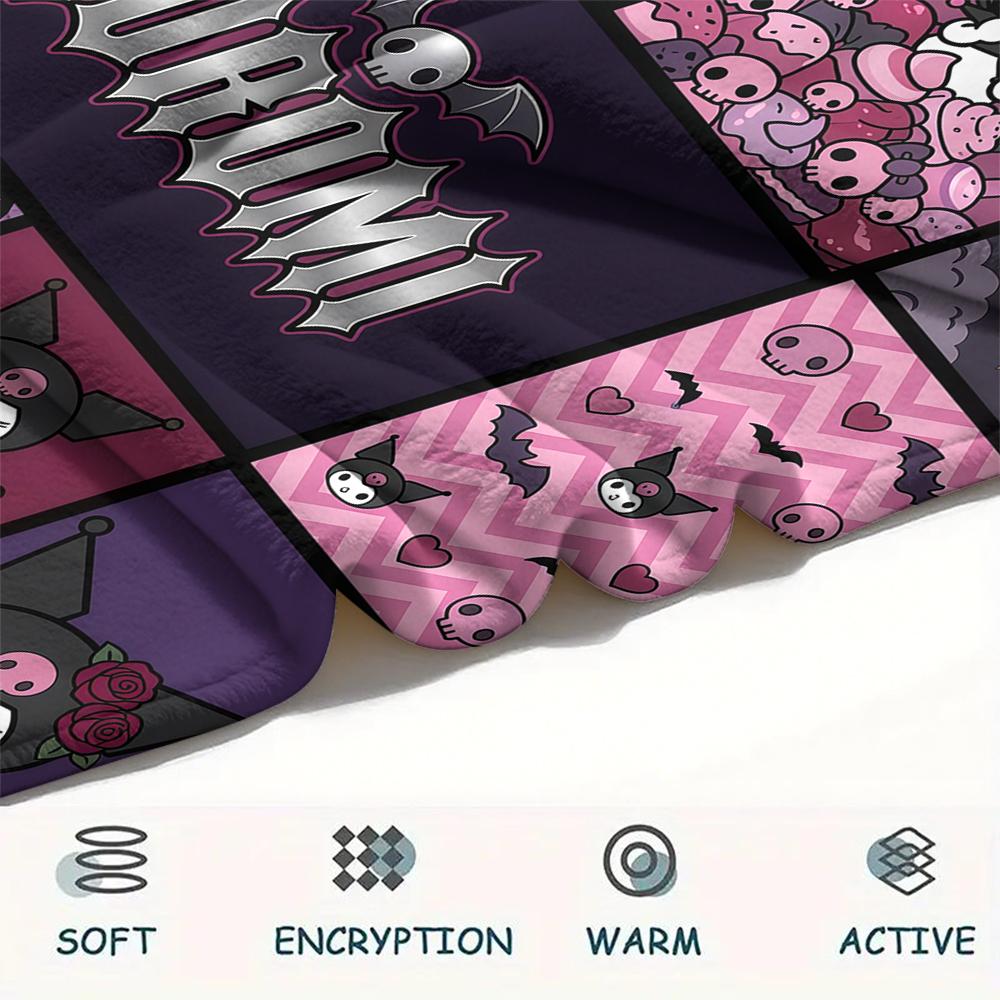 1PC Kuromi Print Flannel Blanket, High quality All Seasons, Home Decor, Warmth and Comfort, Perfect for Christmas Gifts