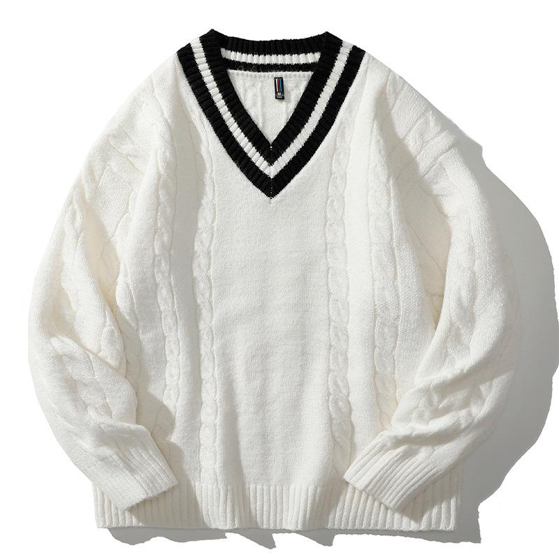 Herren Winter Retro V-Ausschnitt Verdickter Pullover Gestrickter Pullover Übergröße Oberteil