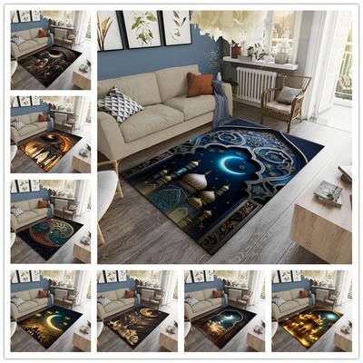 Hd Printed Muslim Prayer Carpet Ramadan Flannel Worship Rugs Non Slip Floor Mat for Living Room Bedroom Kitchen Decor Washable