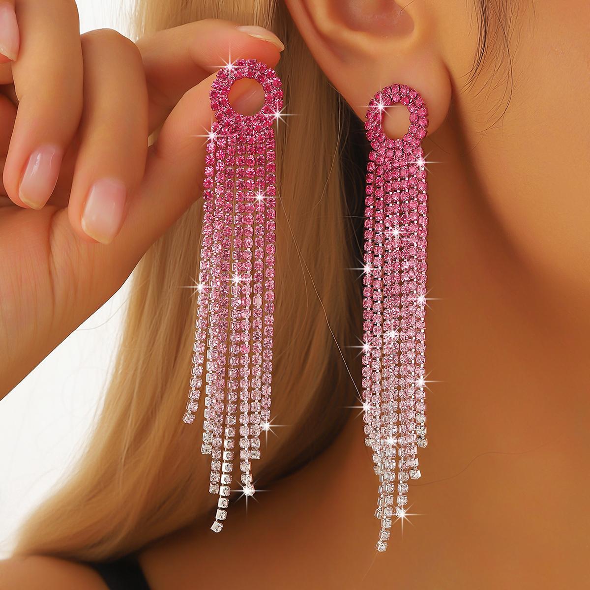 

2PC женские модные серьги-цепочки с кисточками из цветных бриллиантов для путешествий, карнавала, вечеринки, праздничного наряда, подарков