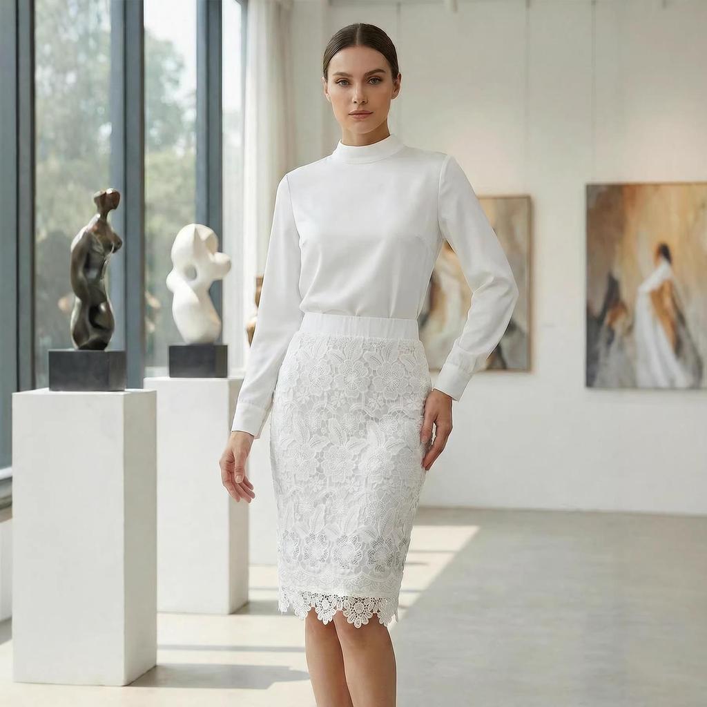 Elegant High-Waisted Lace Midi Skirt - Slim Fit, Hollow Design, Hip-Hugging Style for Women