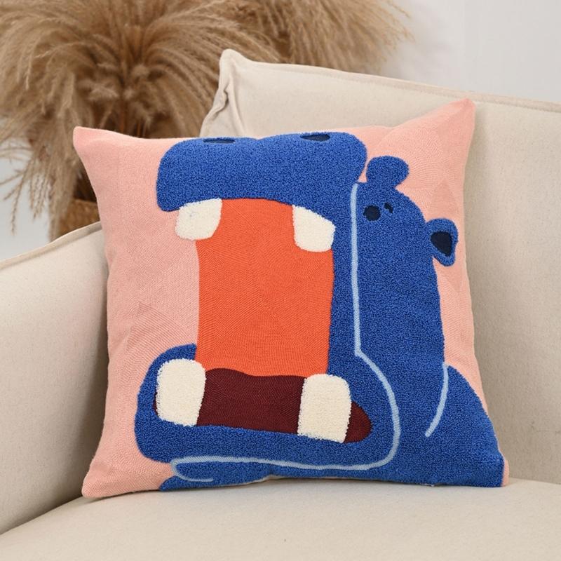 Animal Embroidered Pillow Cover Soft Polycotton Blend Decorative Cushion Cover For Home Office Decoration