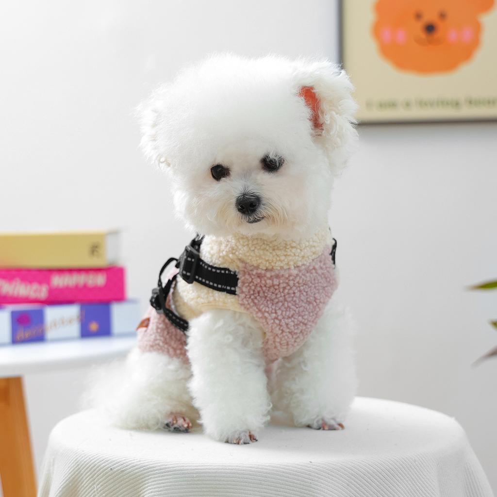 1-piece Pet Clothes, Dogs, Cats, Autumn and Winter Fleece Thickened Warm Vest, Pink and White Splicing Sleeveless Zipper Clothes