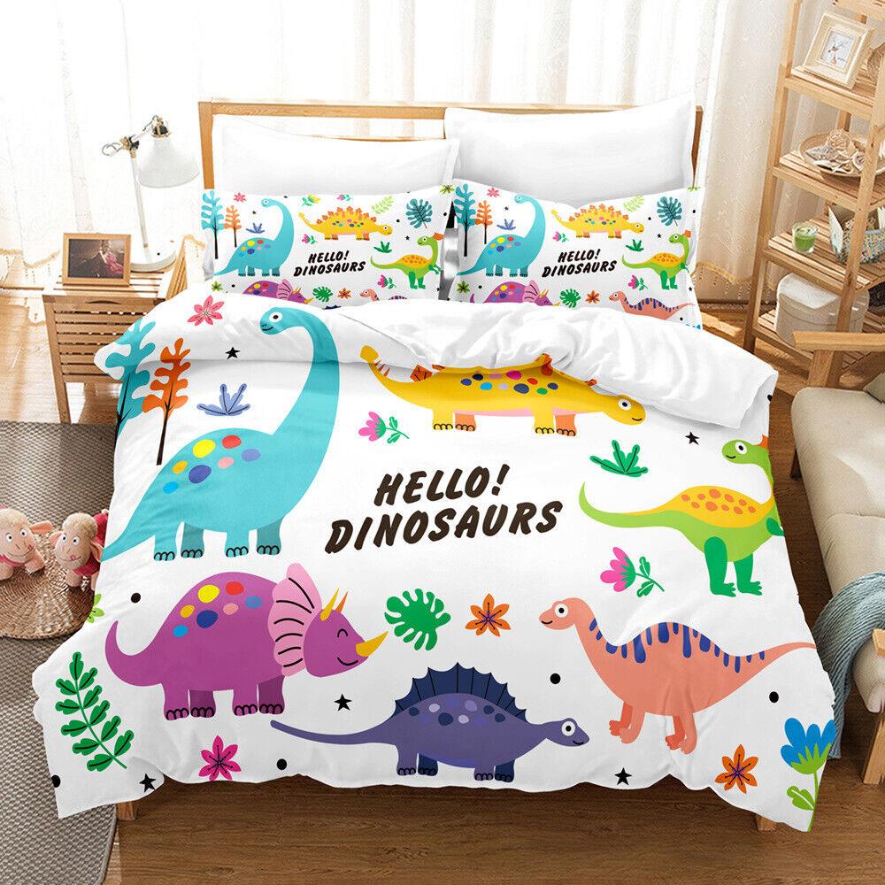 Serie Dinosauri Cartone Animato Copripiumino/Trapunta/Piumino Singolo/Matrimoniale/Queen Set Biancheria da Letto
