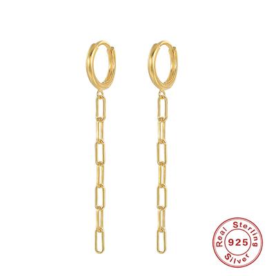 925 Sterling Silver Hoop Earrings with Chain Pendants S925 Plata Earring for Women Retro Charm Vintage Tassel Pendientes
