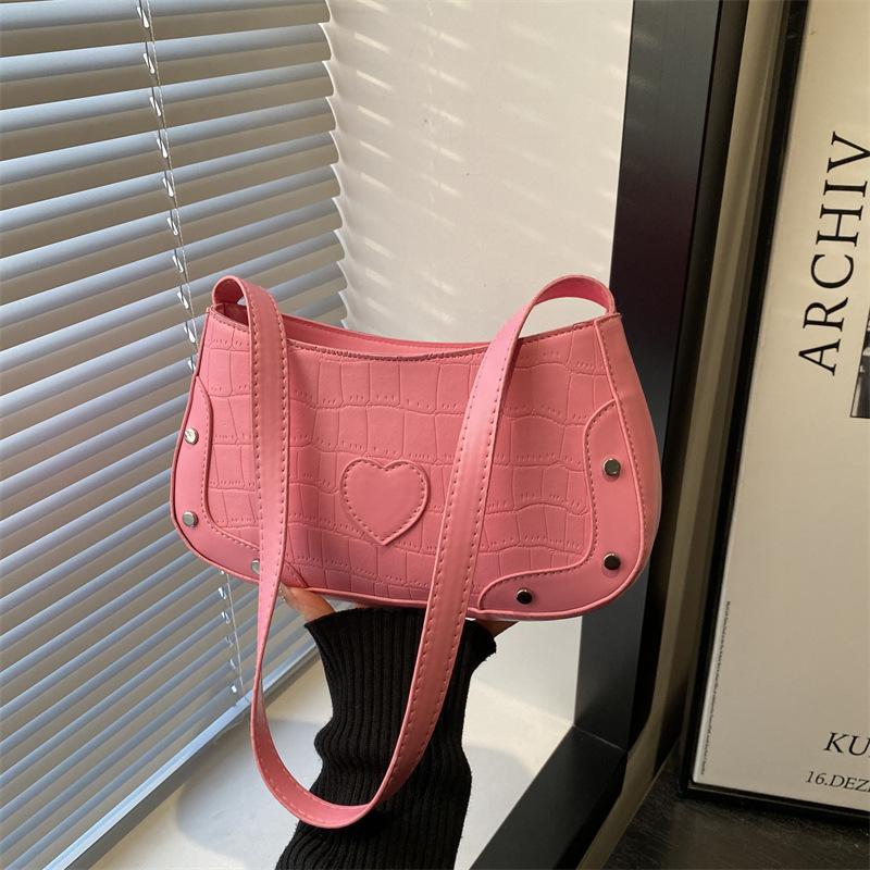 Heart Design Korean Style Pu Shoulder Bags for Women Versatile Ladies Square Underarm Bag Trendy Solid Color Girls Handbag Purse