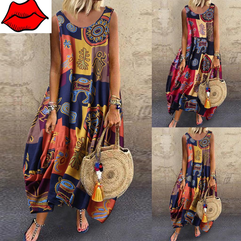 

Женщины Винтаж чешский печать цветочные рукавов O-образным вырезом ремни макси платье