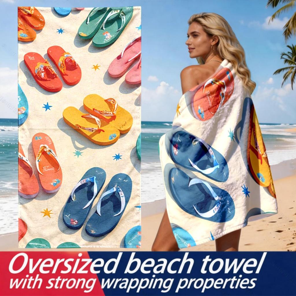 Bemaltes Strand-Flip-Flop-Muster Polyester-Mikrofaser-Strandtuch ist sehr saugfähig, geeignet für Schwimmen und Strandausflüge