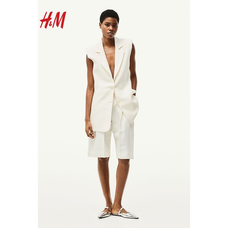 

HM Women s Suits Summer Casual Linen Blend Breathable Plaid Inner Match Sleeveless Suit 1229359