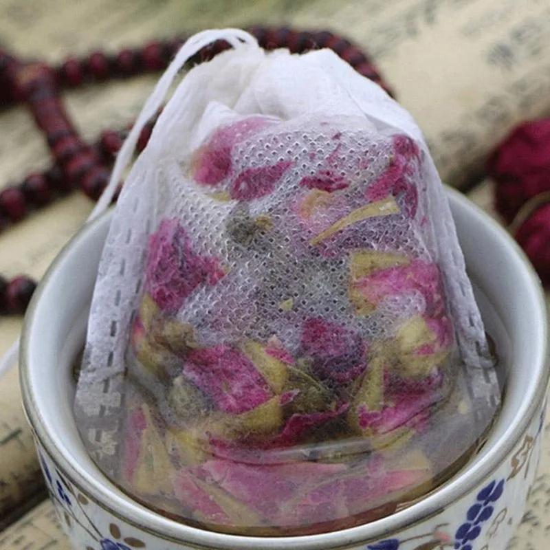 50/100 Stück Lose Tee-Filterbeutel, Beutel mit Kordelzug aus Vliesstoff für schnelles Aufbrühen einer Tasse, Küchenwerkzeug ohne Rückstände