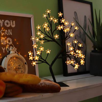 Simulation Kirschbaum Lampe Eisen Kunst USB Schalter Nachtlicht Weihnachten Urlaub Zimmer Dekoration Tisch