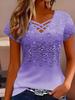 Women's Trendy V-Neck Cross-Strap Gradient Print Short-Sleeve T-Shirt - European & American Style