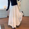 White Mid-length High-Waist Slimming Korean Lace Skirt for Spring/Summer