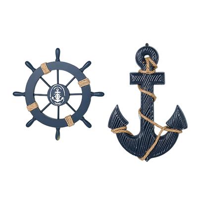 Creative Ship Rudder Anchor Home Decoration Craft Mediterranean Ocean Themed Combination Wall Mounted Wooden Craft Boat Rudder