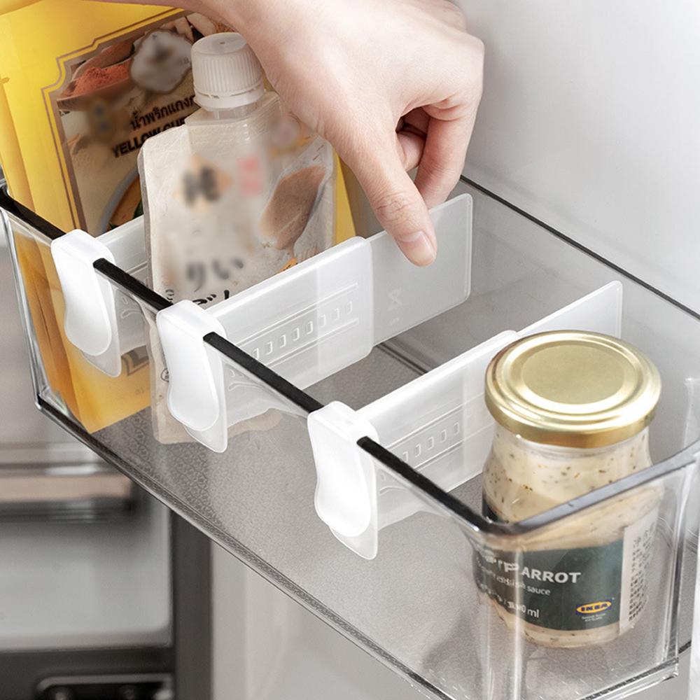 4 Transparent Refrigerator Divider Set, Retractable Refrigerator Side Door Storage Clip, Kitchen Food, Bottles, Storage Divider